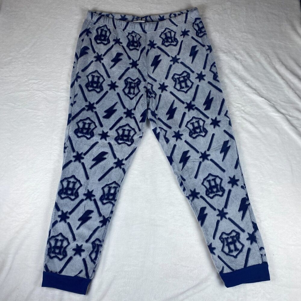 Harry Potter PJ Pants Womens XL Blue Fleece Polyester High Rise Elastic Waist‎